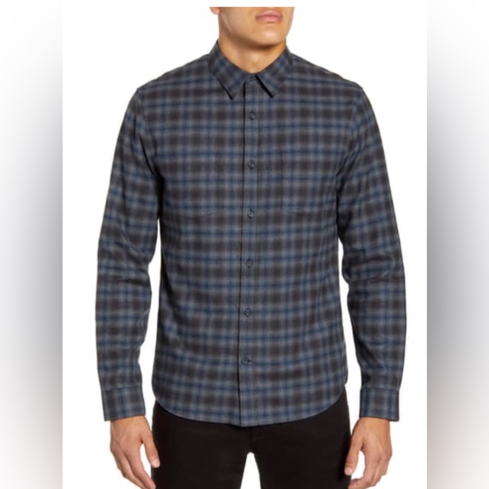Vince Men’s Classic Fit Shadow Plaid Flannel Button Front Shirt Size Large